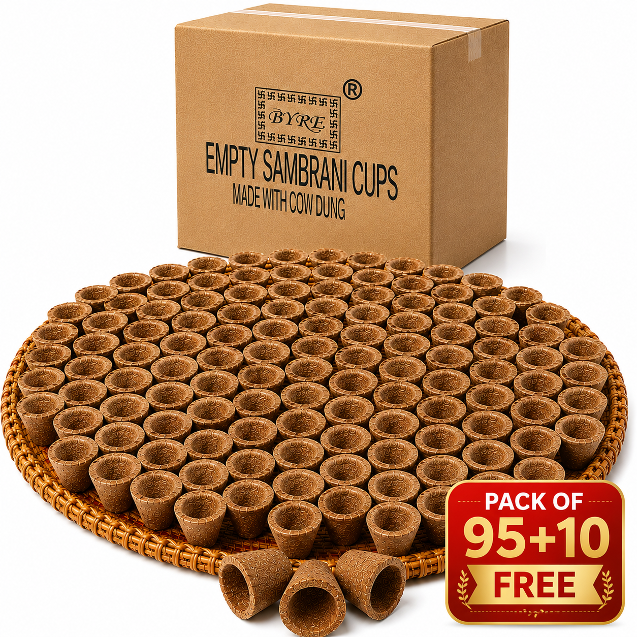Empty Cow Dung Panchgavya Dhoop Cups Pack of (95+10)