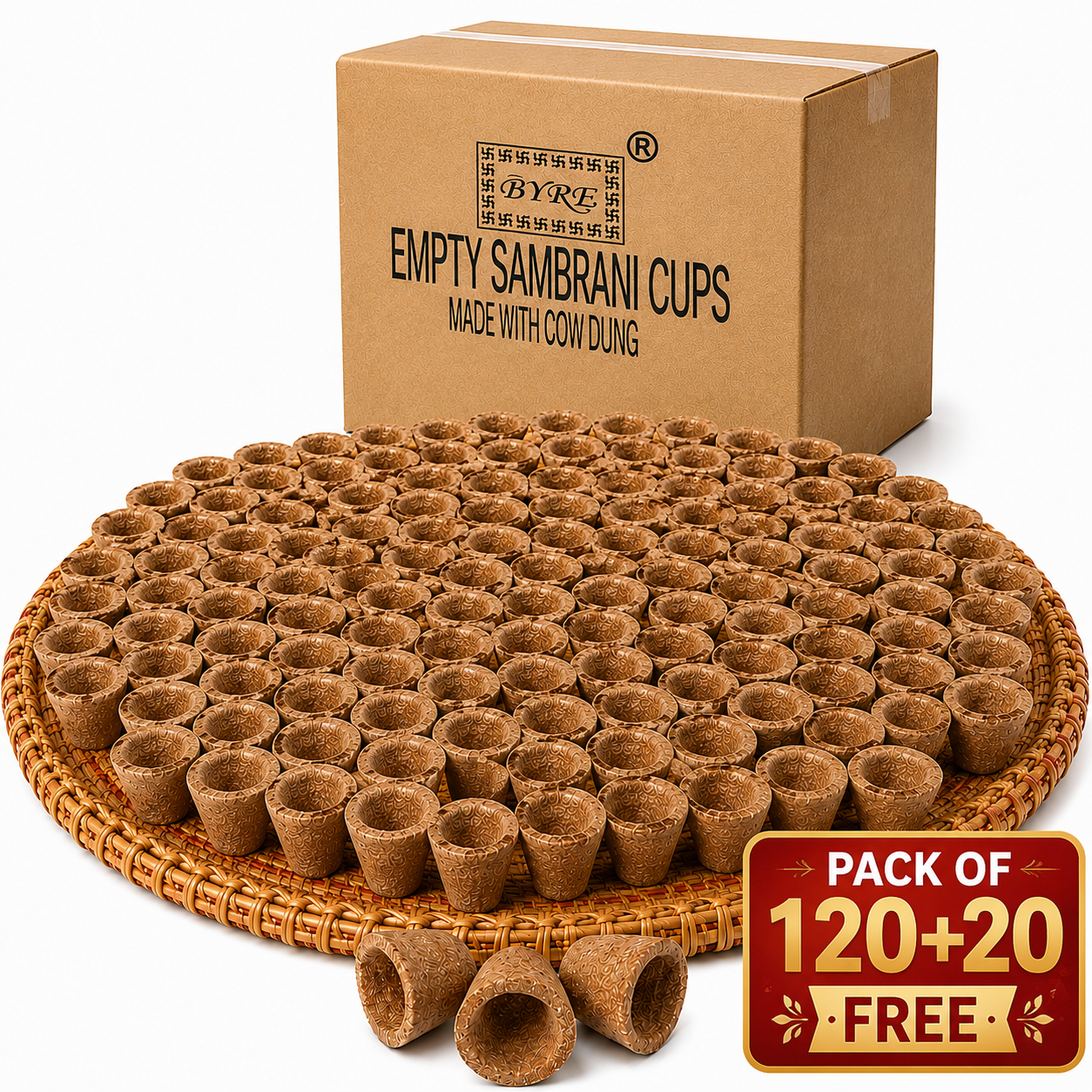 Empty Cow Dung Panchgavya Dhoop Cups Pack of (120+20)